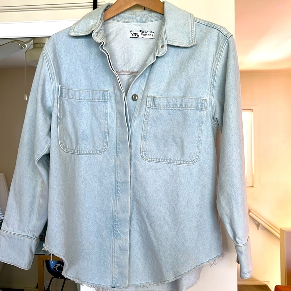 Zara denim light blue jacket woman size s